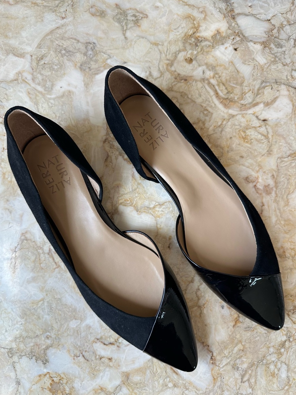 NEW Naturalizer Hayden Half d'Orsay Black Pointed Flats Ballet Leather Sz 9.5 - Picture 3 of 8